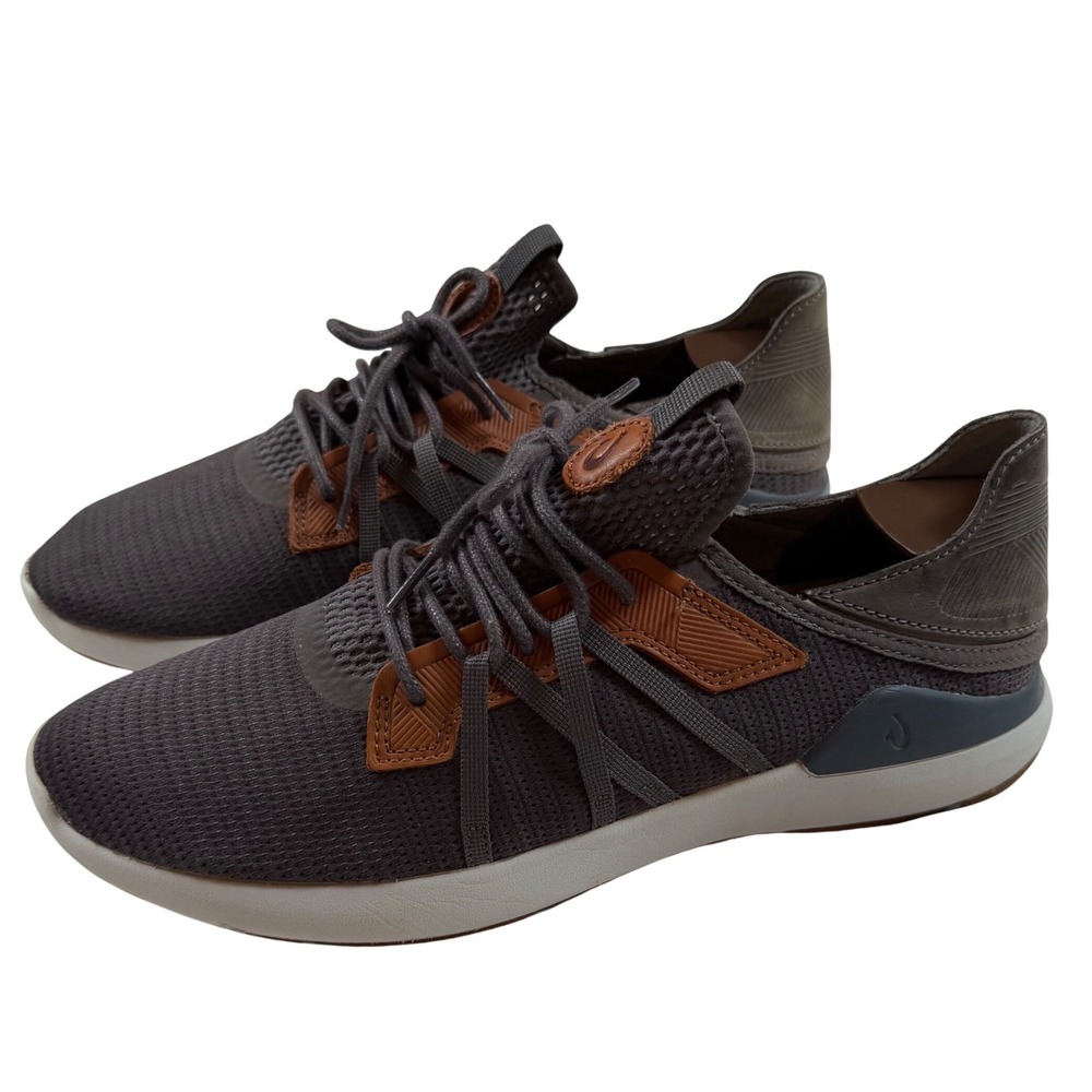 Olukai Mio Li Mens 12 Pavement Mustang Mesh Leather Sneakers 10440-PVVI